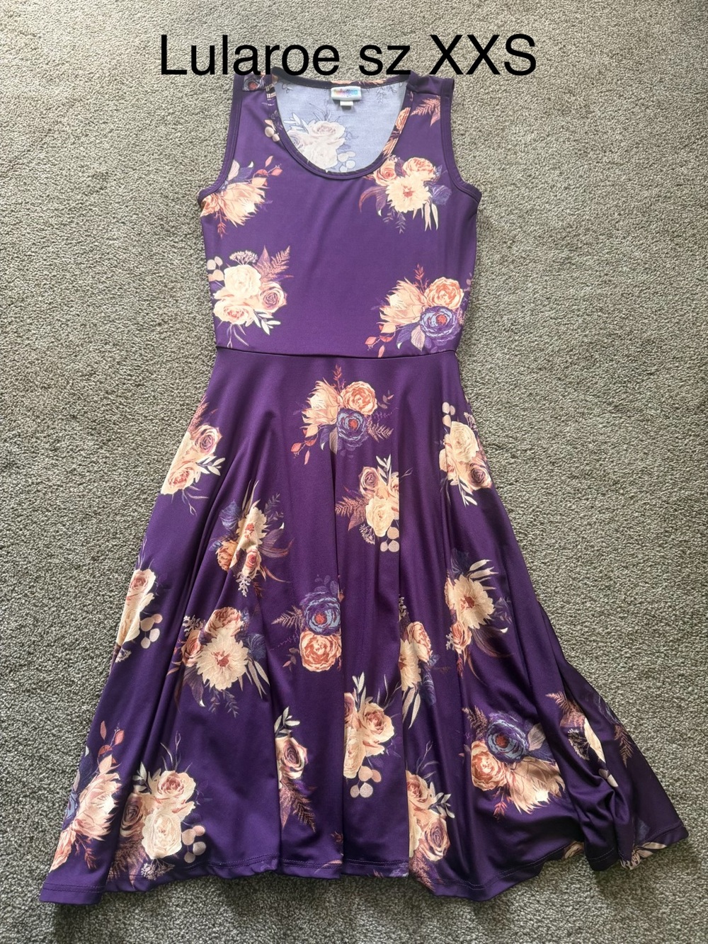 LuLaRoe Purple Floral Sleeveless Fit & Flare Dress